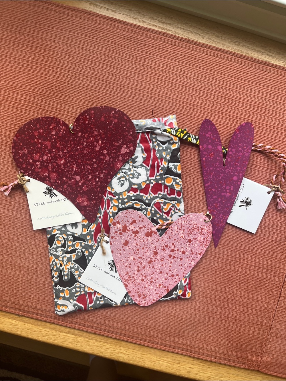 Noonday Collection Heart Ornaments in Burgundy, Pink, Magenta